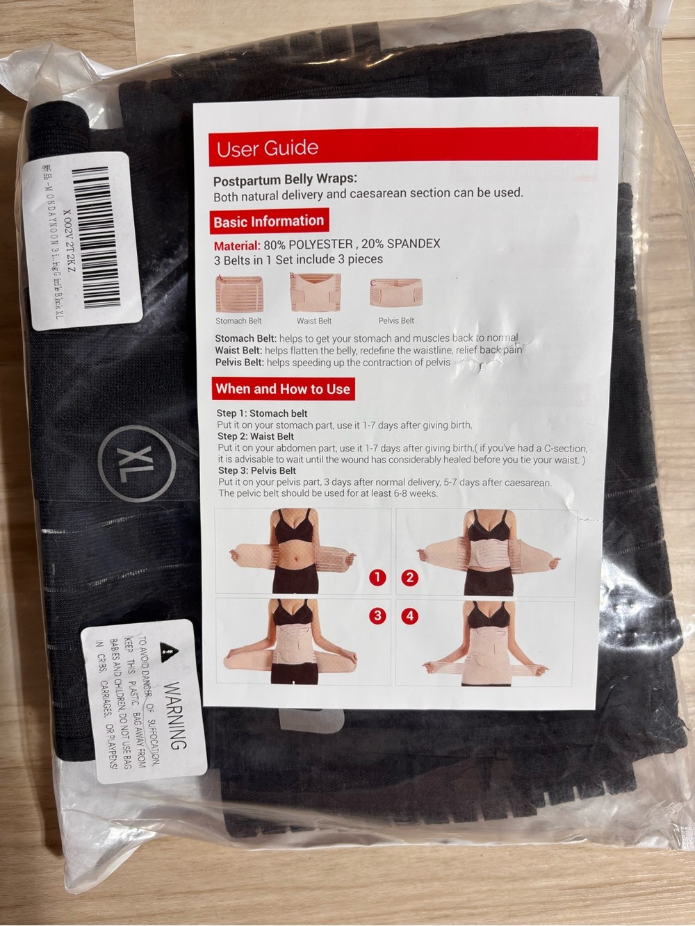 Postpartum Belly Wraps 3-in-1 Waist, Stomach & Pelvis Support - Black size XL